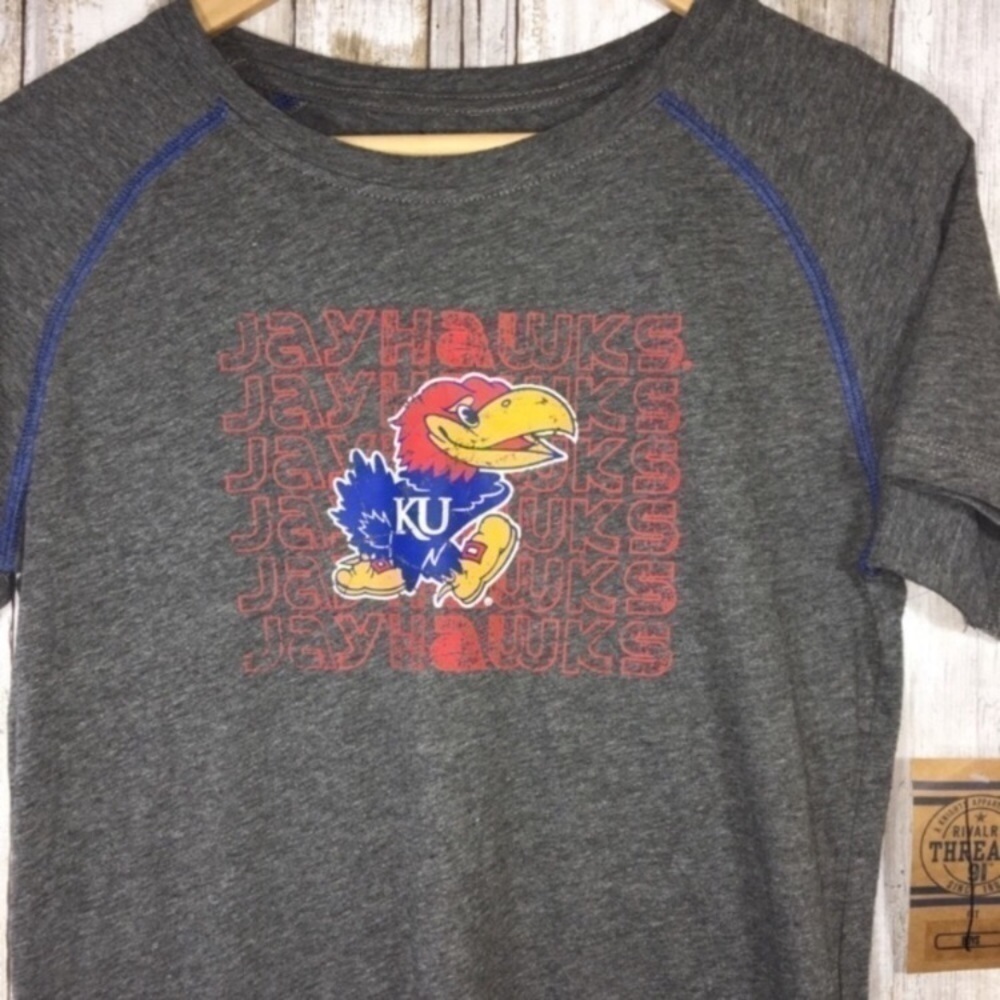 NWT NCAA Kids Kansas Jayhawks Grey Tee Boys Large - Picture 2 of 5